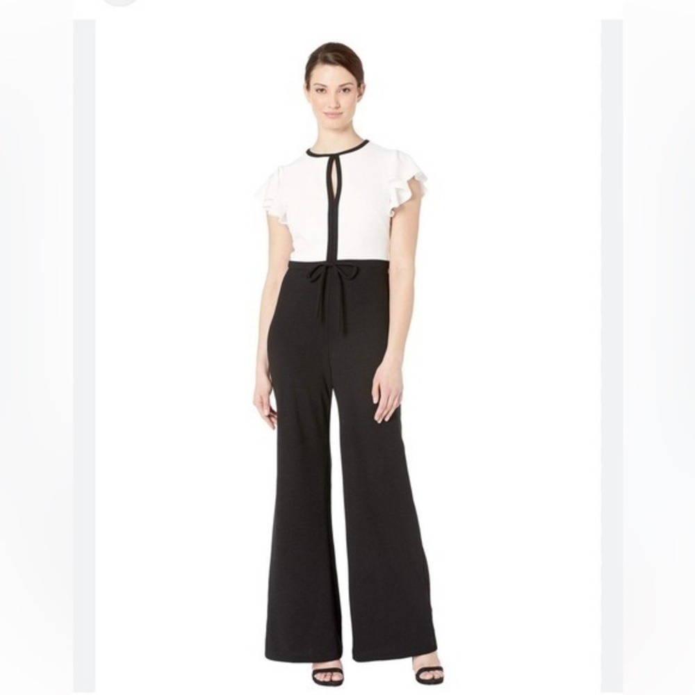 Marina dressy jumpsuit Black and cream with ruffles